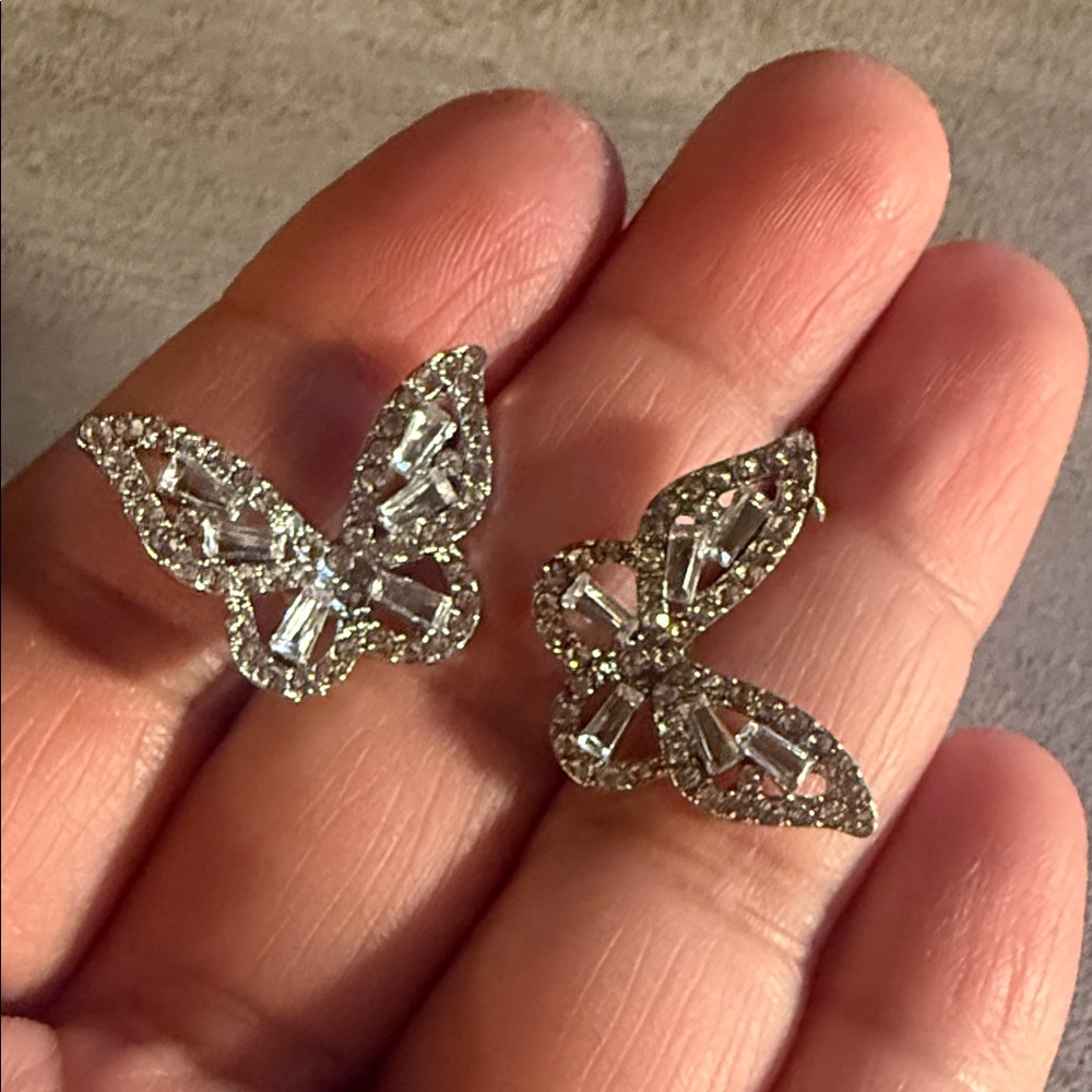 Sparkling Silver Butterfly Earrings